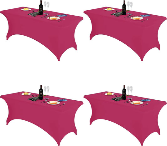 FORLIFE 4Pack Spandex Table Covers，Fitted Tablecloth for Rectangular Tables, Stretch Patio Table Covers, Universal Spandex Table Cover for Wedding, Banquet, Party (6ft, Fuchsia)