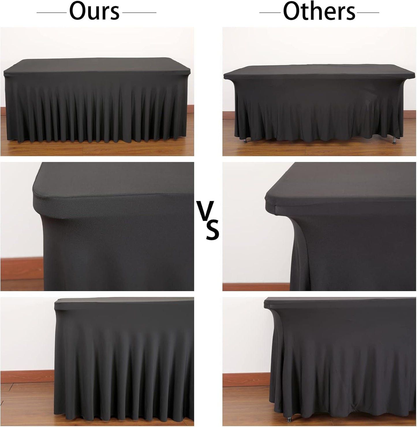 PARTISKY Black Spandex Tablecloth for 4ft Rectangle Tables, Stretchable Table Cover Skirt for Folding Tables Weddings Parties Banquets Events Trade Shows and Dessert Table