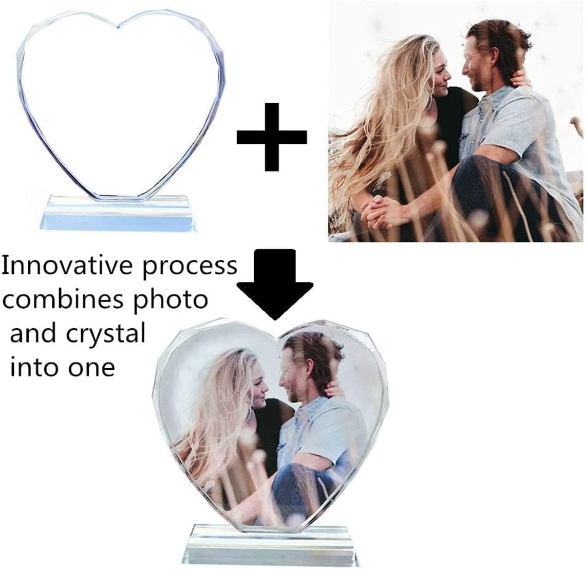 FANF&YKPY Personalized Crystal Custom Color Pictures - Heart-shaped Crystal Photo Frame, Birthdays, gift for her, Wedding Gifts, for Girlfriends, Husbands,Wife,Friends,Parents