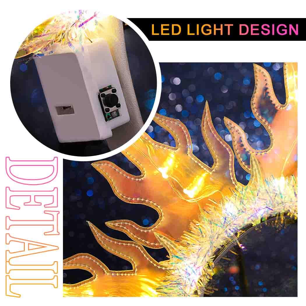 DRESBE Light Up Sun Crown Headband LED Flame Headbands Glow Party Fire Hair Accessories for Women (Yellow Light)