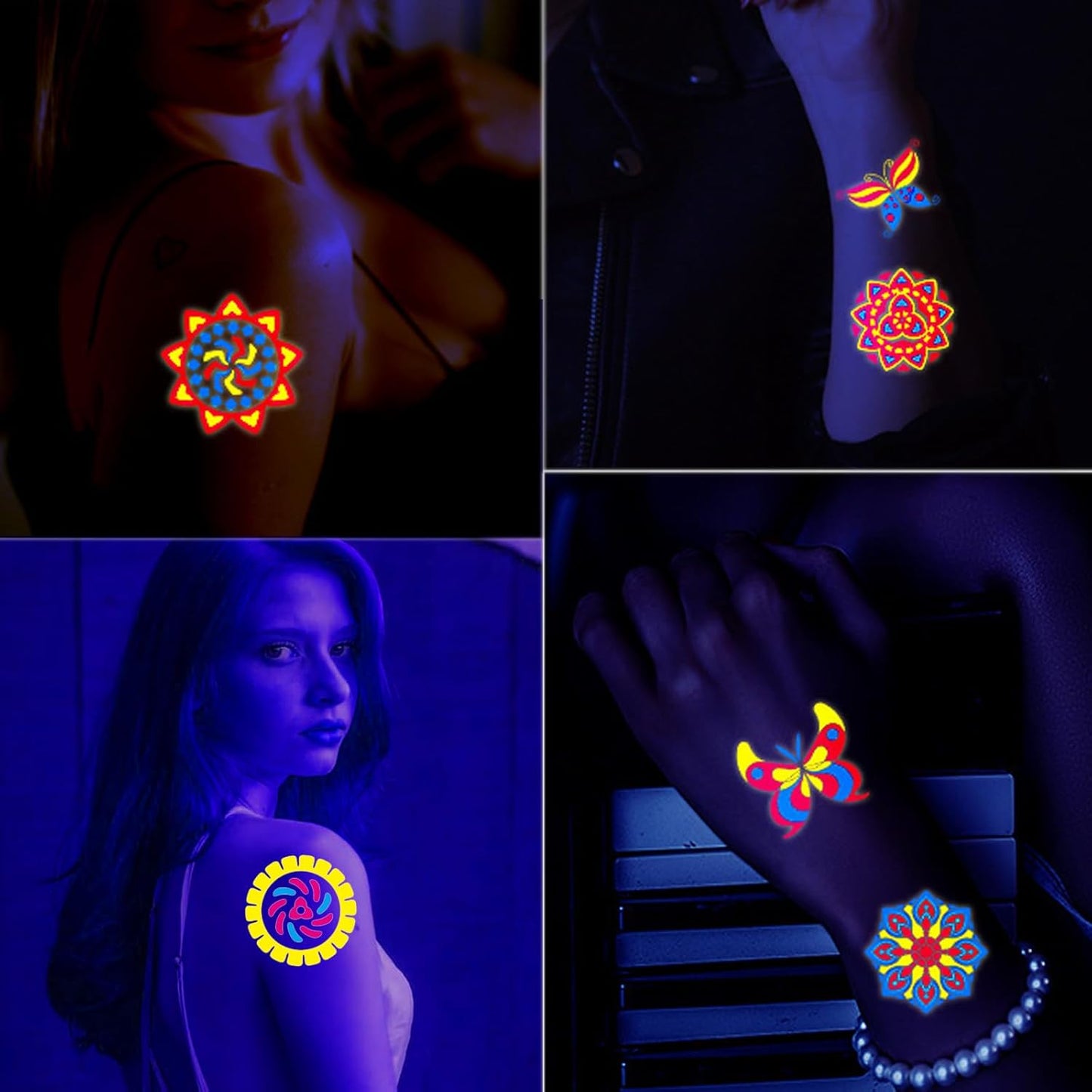 Glow in The Dark Tattoos 170 PCS Neon UV Black Light Reactive Temporary Tattoos Glow Party Supplies Decorations Stickers for Adult Teens Kids