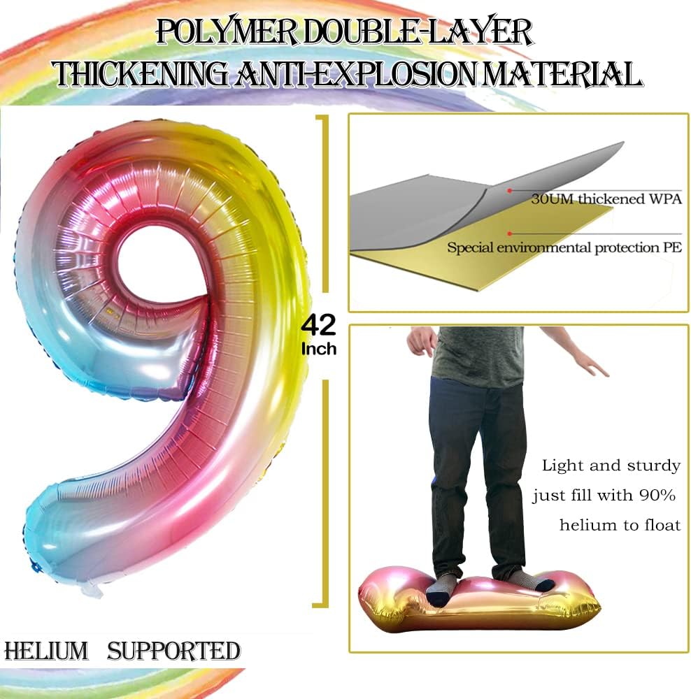 GOER Rainbow Foil Balloons Number 1,Huge Number Balloons for 1st Birthday Party Supplies Anniversary Decorations (3 pcs,42 inch,32 inch,16inch)