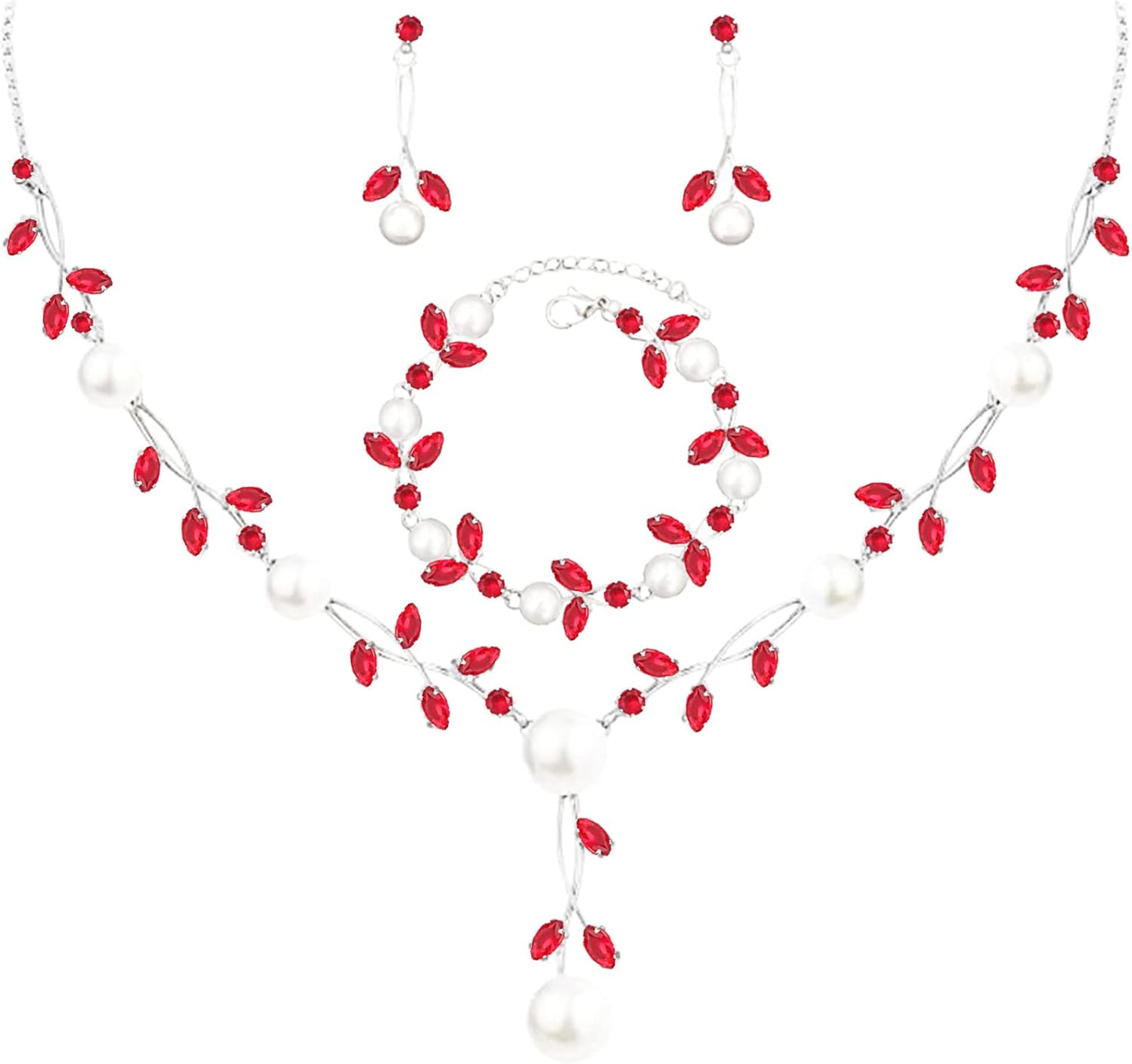 Luxury Cubic Zirconia Aurtrian Crystal Pearl Floral Necklace Dangle Earrings Wedding Bridal Jewelry Set Birthday Gifts for Her