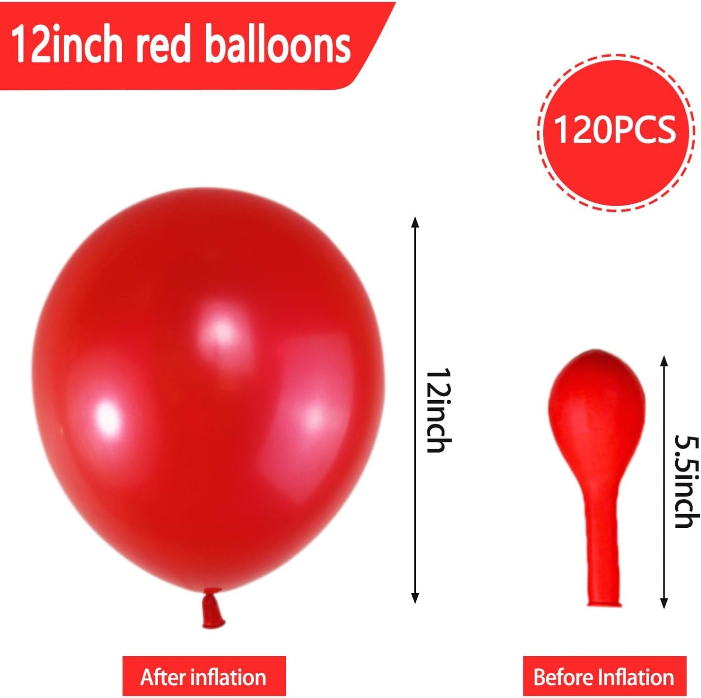 120 Pack Pearl Red Balloons, Bright 12 inch Royal Red Latex Party Balloons for Birthday Wedding Baby Shower Halloween.