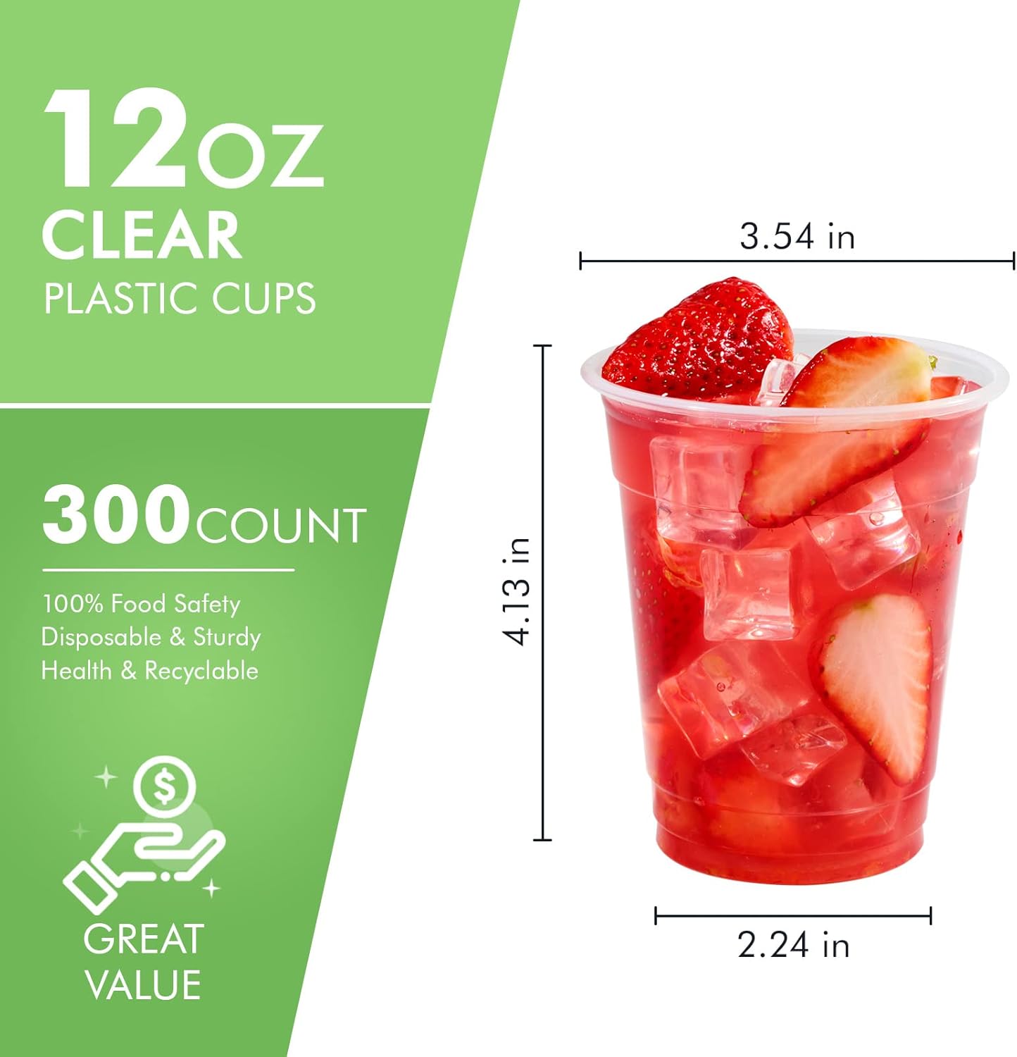 FOCUSLINE 300pack 12 oz Clear Plastic Cups Disposable, Plastic Clear Cups Disposable, DrinkIng Cup for Water, Juice, Soda, Ice Coffee
