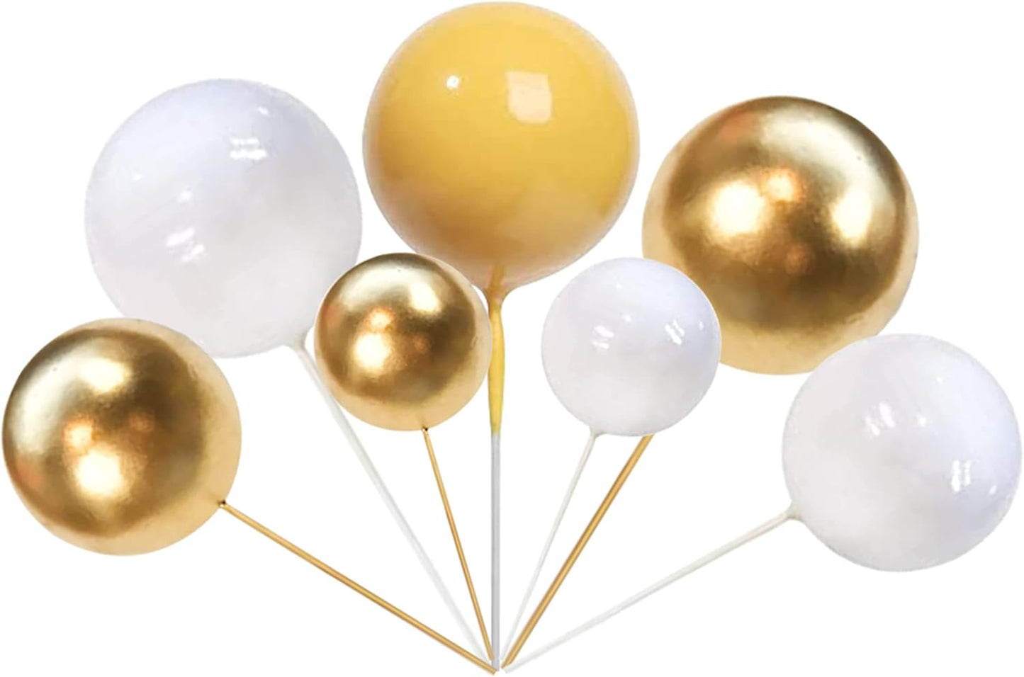 Rsstarxi 30 PCS Bubble Balls Cake Topper Foam Ball Cake Picks Mini Balloon Cupcake Insert DIY Decoration for Baby Shower Anniversary Kids Birthday Party Cake Decorations Gold Yellow White