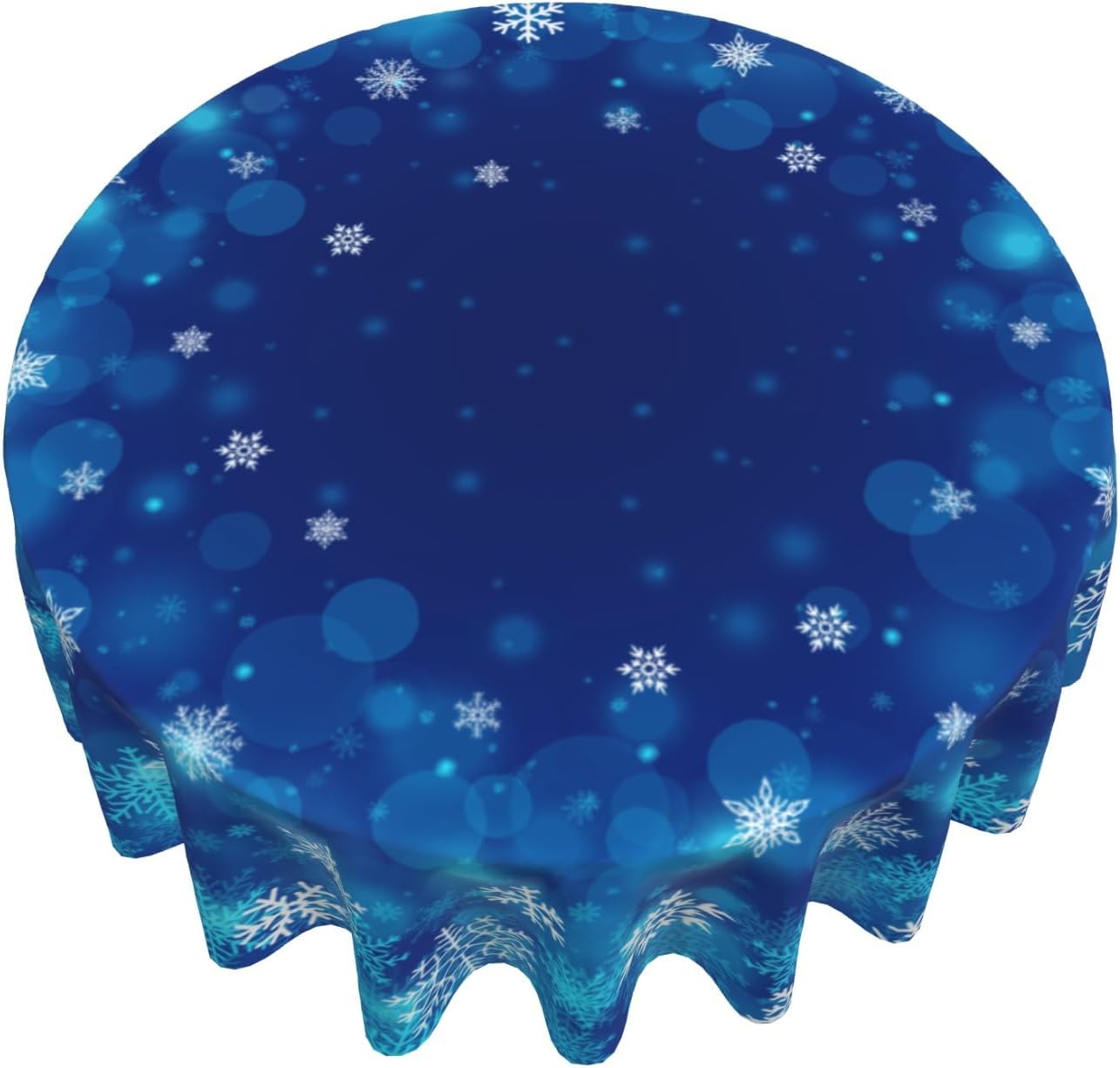 Giwawa Winter Snowflakes Round Tablecloth, Christmas Blue White Snow Table Cloth 60 Inch for Kitchen Dining Decor, Xmas Polyester Fabric Non-Slip Table Cover for Holiday New Year