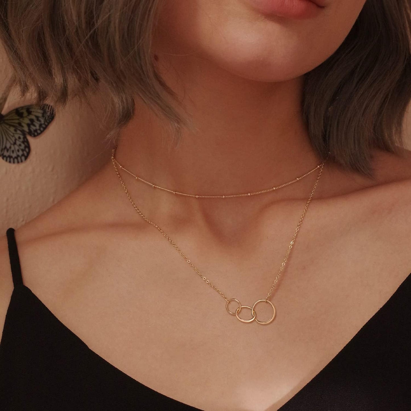 MEVECCO Layered Heart Necklace Pendant Handmade 18k Gold Plated Dainty Gold Choker Arrow Bar Layering Long Necklace for Women