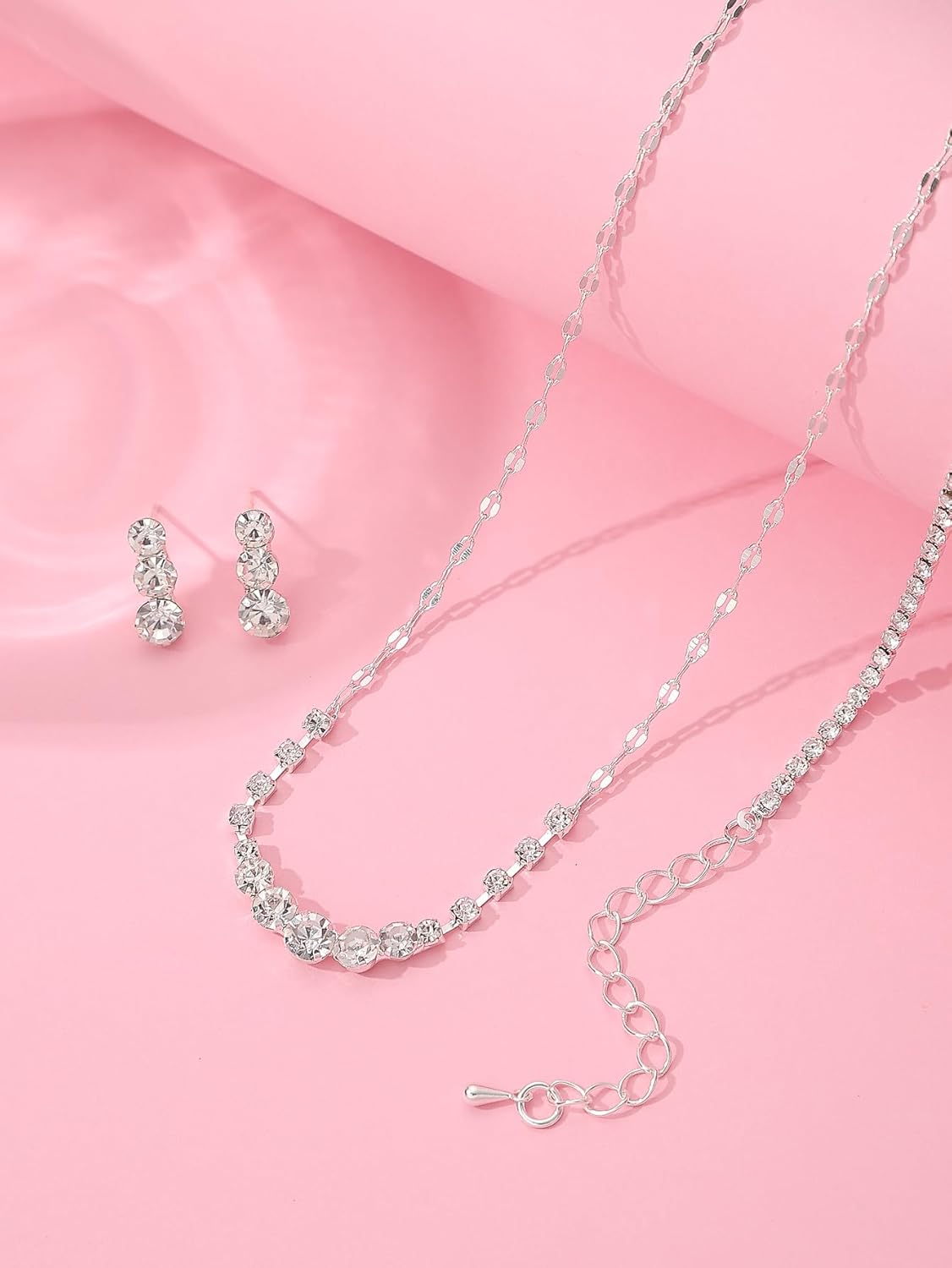 Silver/Gold Rhinestone Crystal Wedding Bridal Bridesmaids Earrings Bracelet Set for Women Brides Bridesmaids Crystal Rhinestone Bracelet Earrings Set for Wedding Bridal Prom Pageant