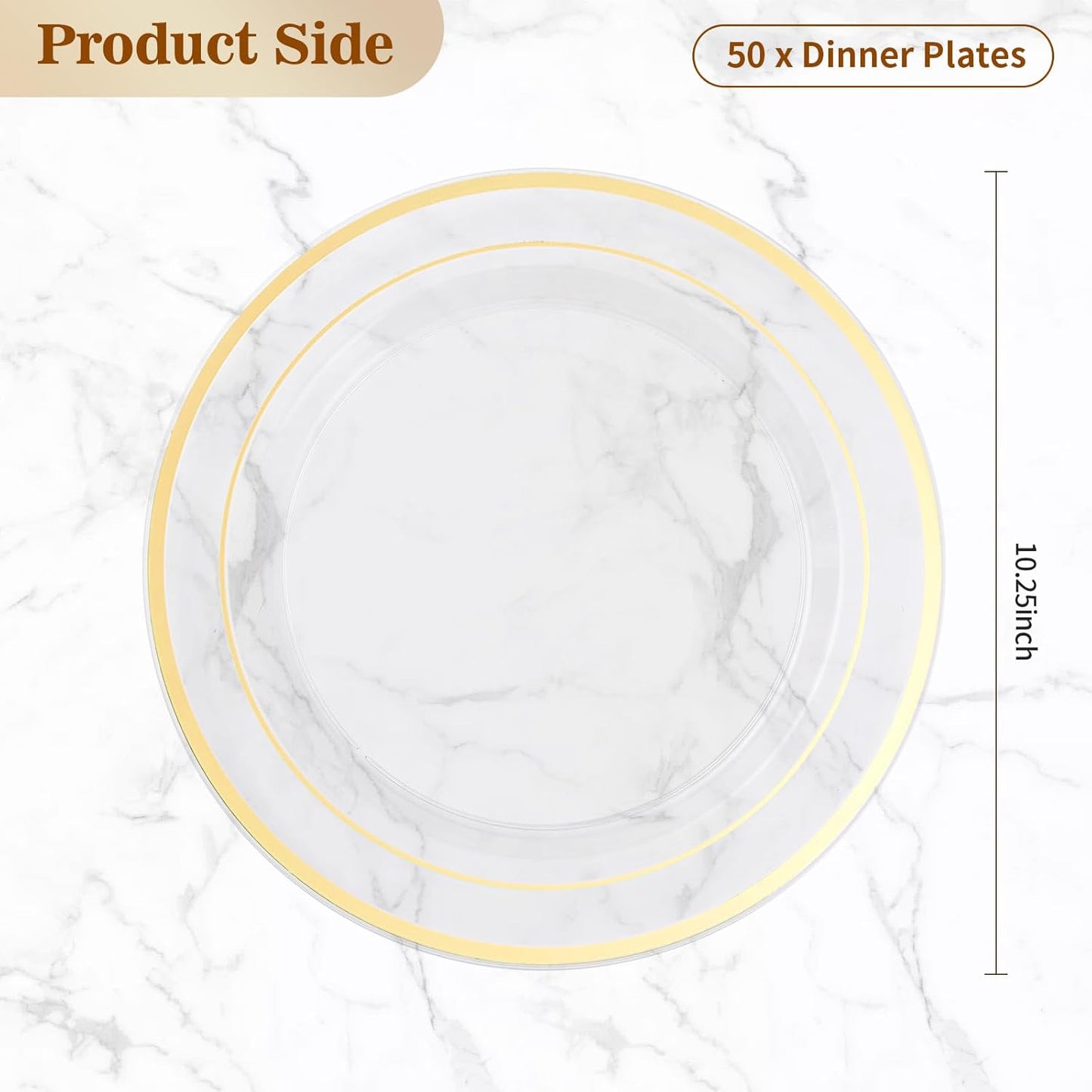 BESTVIP 50PCS Clear Gold Plastic Plates, 10.25 Inch Disposable Dinner Plate Party with Gold Rim, Heavy Duty Disposable Plastic Plates for Christmas, Thanksgiving, Party, Wedding and Birthday