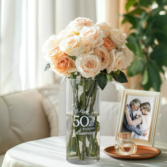 AW BRIDAL 50th Anniversary Wedding Gifts for Couples, 50th Anniversary Decorations for Parents Mom Dad, 50Year Golden Wedding Vase Centerpiece, Friend Sister Birthday Gifts, Flower Vase Home Decor