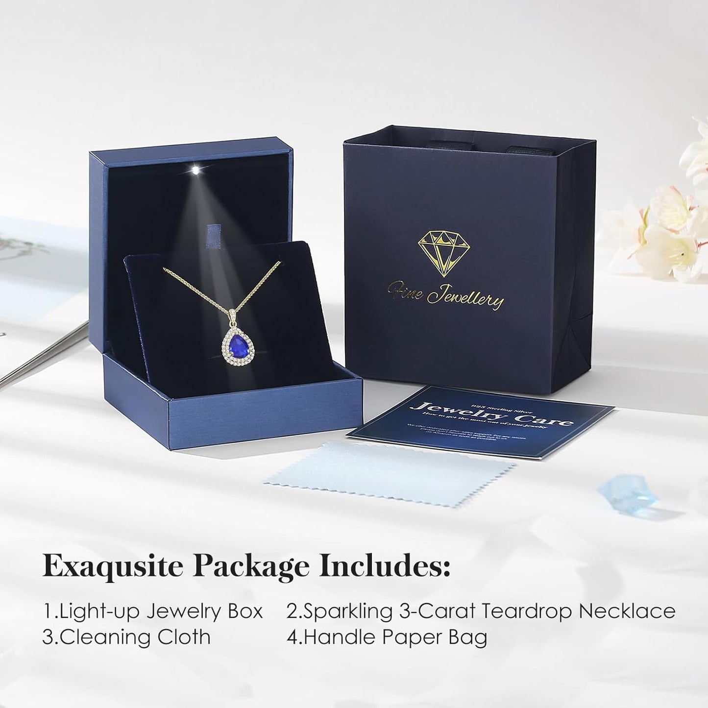 Gold Necklace for Women-Teardrop Birthstone Pendant-18K Gold Plated Chain with Light-Up Gift Box, Jewelry for Women,Anniversary Birthday Gifts for Her Wife Girlfriend Mom,Womens Jewelry