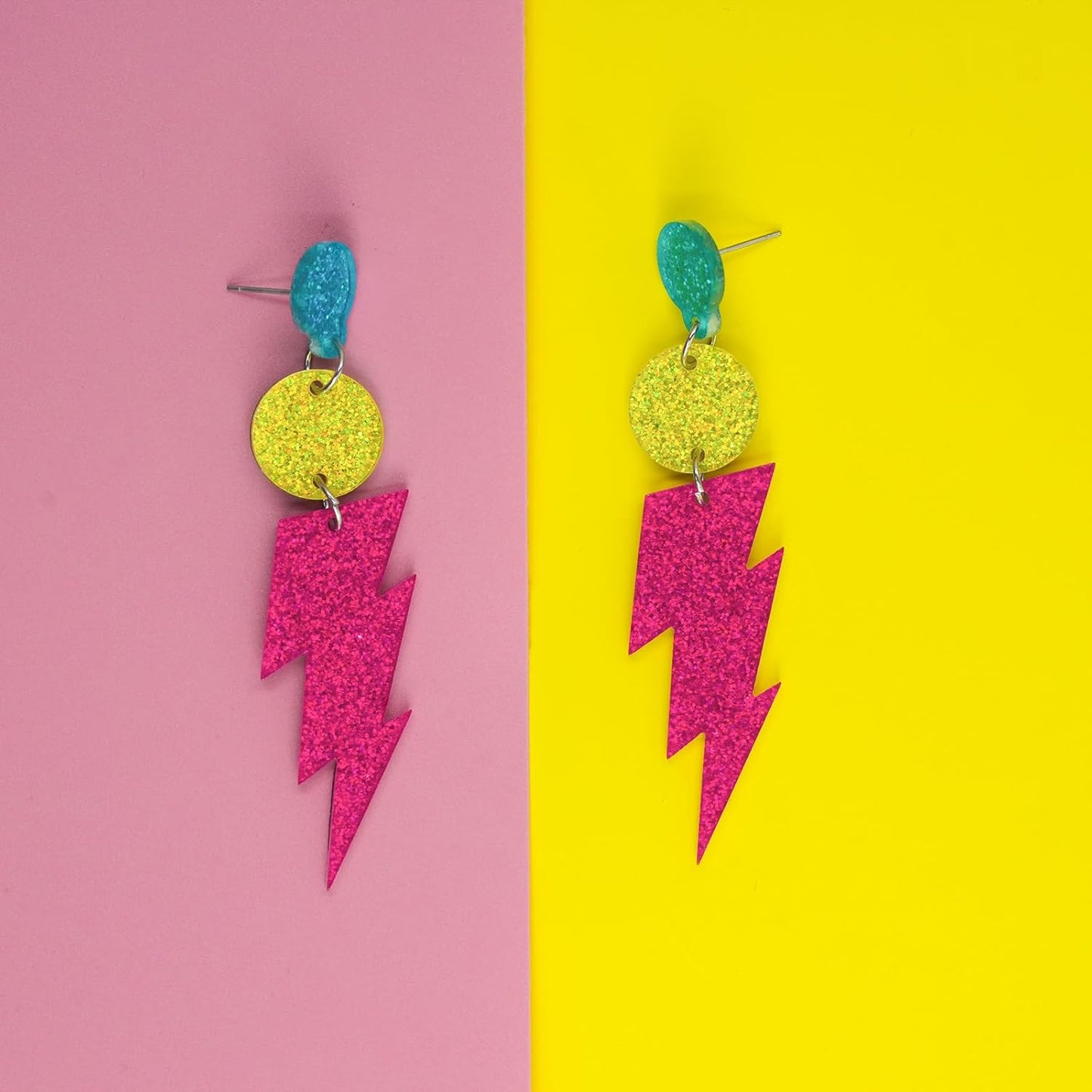 80s Neon Earrings for Women Acrylic Lightning Bolt Drop Earrings Retro 80s 90s Glow Party Accessories Neon Jewelry for Halloween Costume Outfit