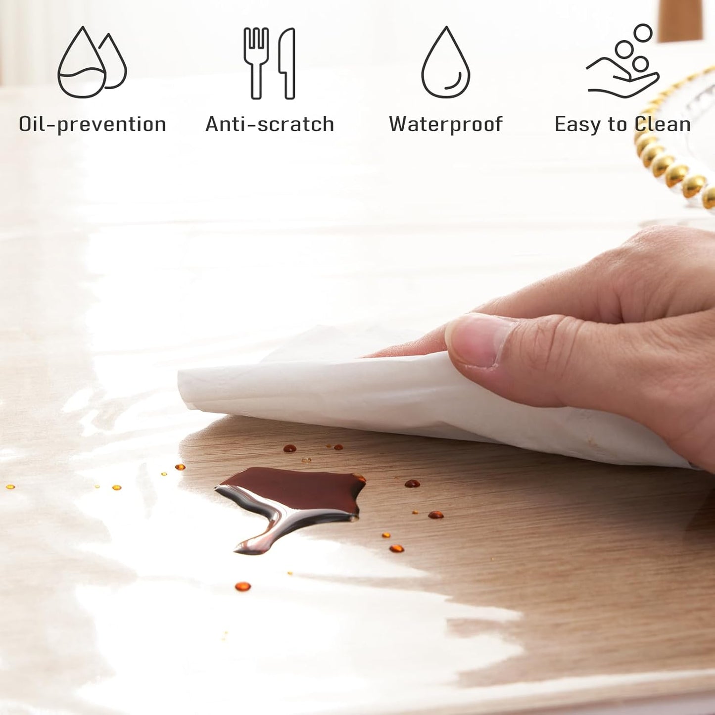 Clear Plastic Tablecloth Protector Rectangle 70x126 inch Waterproof Oilproof Stain Resistant Wipeable Table Cover for Dining Tables