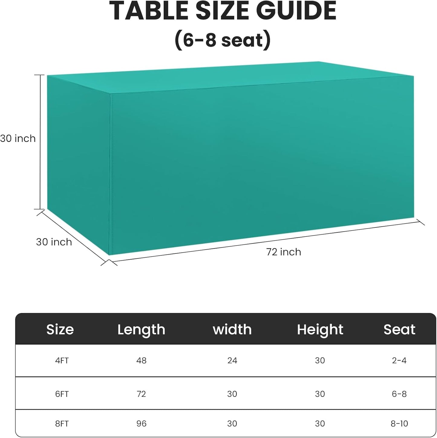 Ascoza 2 Pack Fitted Tablecloth for 6 Foot Rectangle 72 x 30 Inch Turquoise Table Covers Water Resistant Polyester Cloth for Folding, Parties,Display, Trade Show (Turquoise)