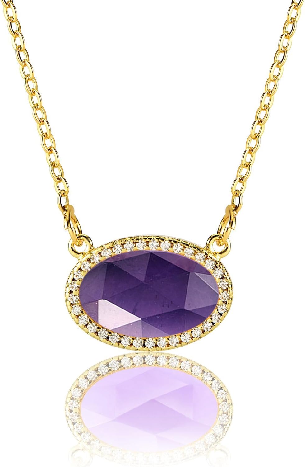 14K Gold Plated Pendant Necklace for Women Oval Cut Gemstone Crystal Pendant Necklaces Birthday Gifts for Women Mom Wife Friends