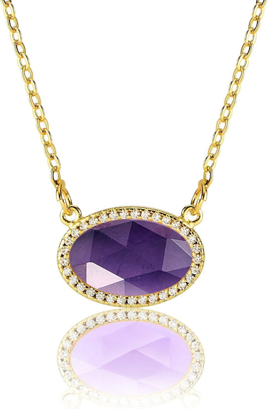 14K Gold Plated Pendant Necklace for Women Oval Cut Gemstone Crystal Pendant Necklaces Birthday Gifts for Women Mom Wife Friends