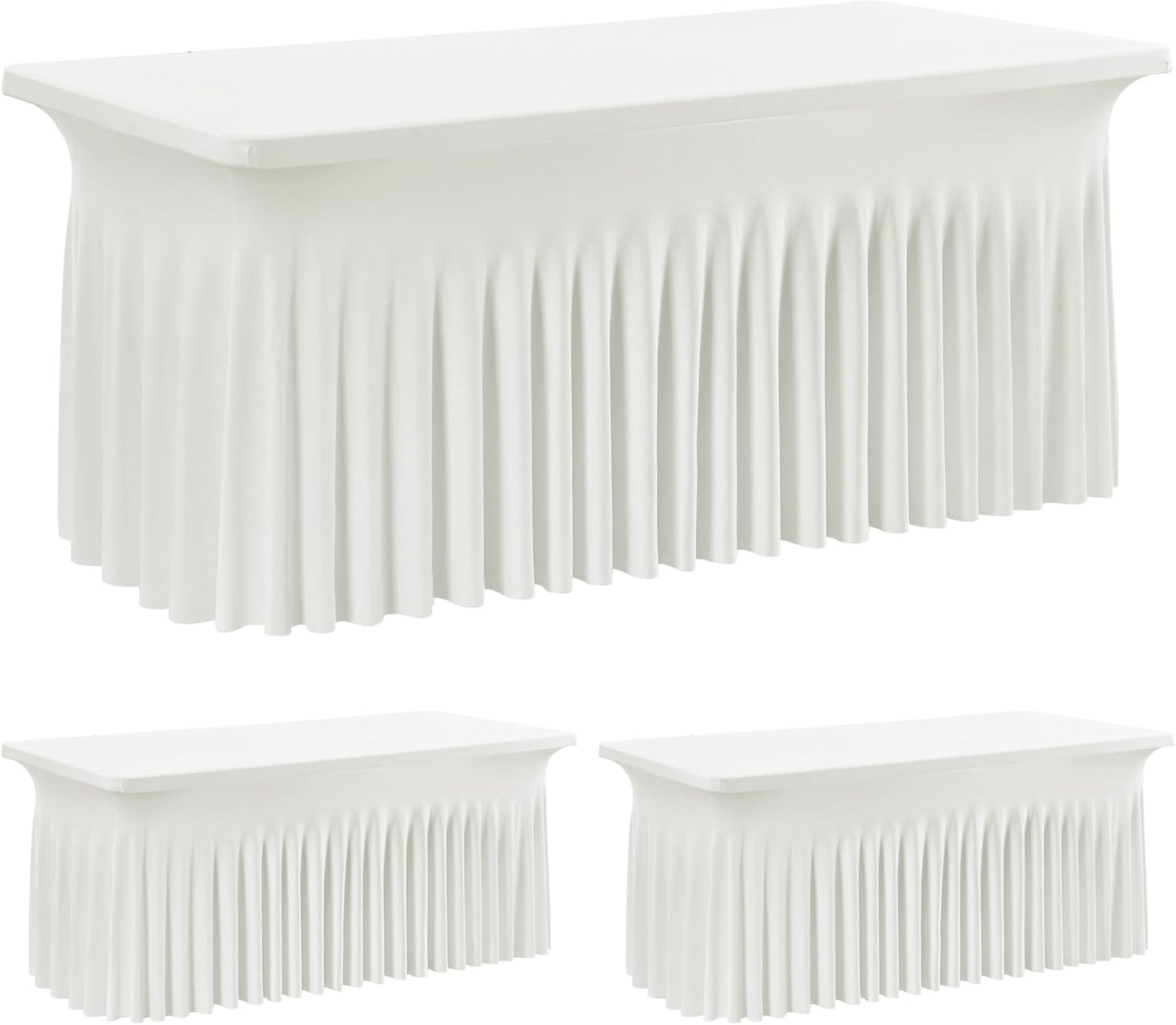 leegleri 2 Pack Ivory Spandex Fitted Table Clothes for 8 Foot Rectangle Tables, Wrinkle Free 8ft Spandex Table Cover with Skirt for Banquet Weddings Parties