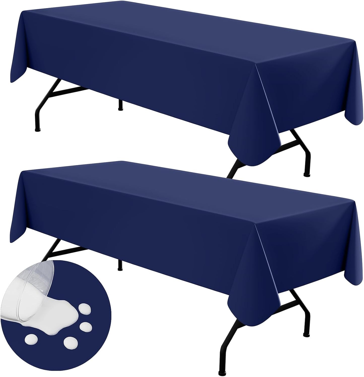 homing 2 Pack Rectangle Vinyl Tablecloth, Waterproof Spillproof Plastic Flannel Backed Table Cloth, Wipe Clean Table Cover for Dining, Buffet Parties and Camping (Navy Blue, 52" x 70")