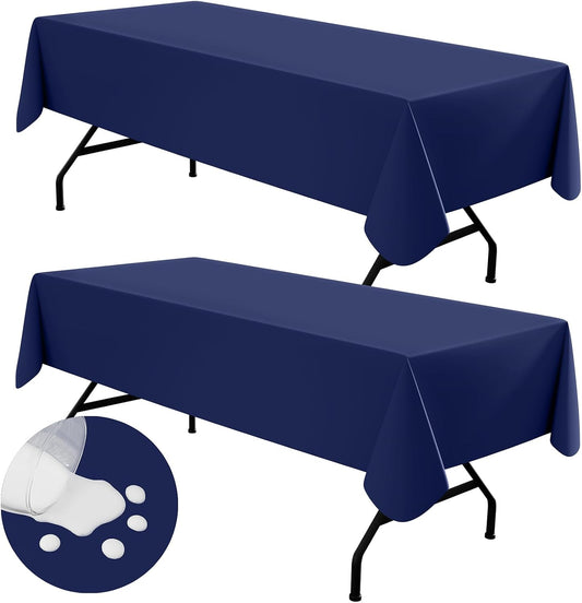 homing 2 Pack Rectangle Vinyl Tablecloth, Waterproof Spillproof Plastic Flannel Backed Table Cloth, Wipe Clean Table Cover for Dining, Buffet Parties and Camping (Navy Blue, 60" x 120")