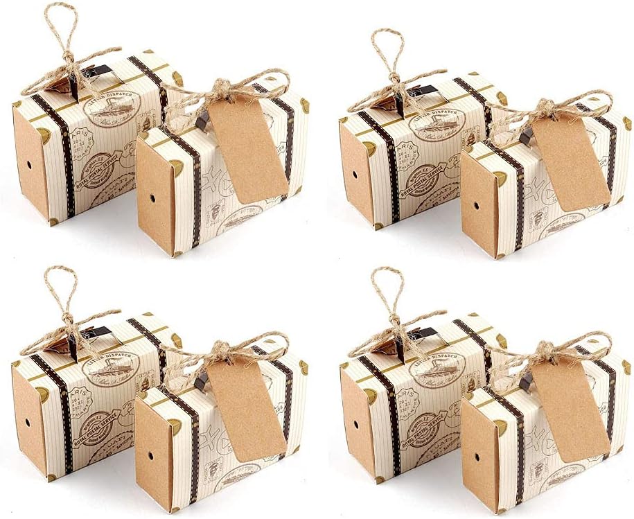 VstarOne 40 pcs Small Candy Box Vintage Kraft Paper Treat Gift Bag Mini Suitcase Party Favor Candy Box Retro Mini Suitcase Favor Gift Box for Travel Theme Party Wedding Birthday Bridal Shower Party Party Favors Supplies