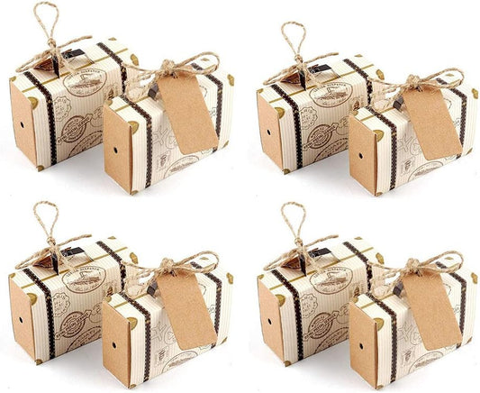 VstarOne 40 pcs Small Candy Box Vintage Kraft Paper Treat Gift Bag Mini Suitcase Party Favor Candy Box Retro Mini Suitcase Favor Gift Box for Travel Theme Party Wedding Birthday Bridal Shower Party Party Favors Supplies