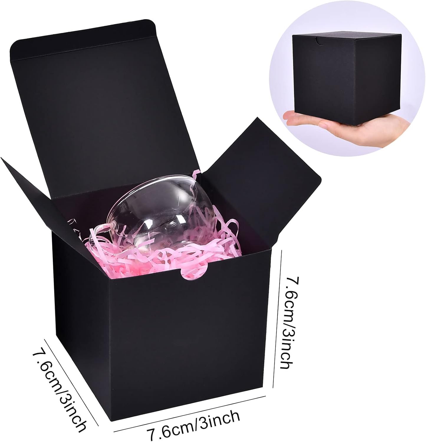 NIGNYA 50 Pack Black Gift Boxes 3x3x3 inches, Small Kraft Cardboard Gifts Boxes Paper Cube Favor Box Easy Assemble Paper Gift Box with lids for Presents Birthday Christmas Wedding Party