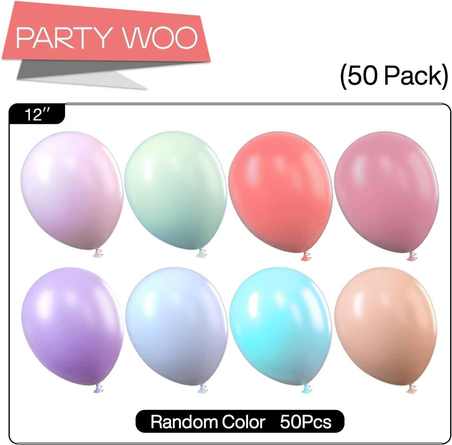 PartyWoo Pastel Balloons 50pcs 12 Inch Pastel Rainbow Latex Balloons for Baby Shower Gender Reveal Engagement Bachelorette Easter Bridal Shower Anniversary Retirement Birthday Party Decorations