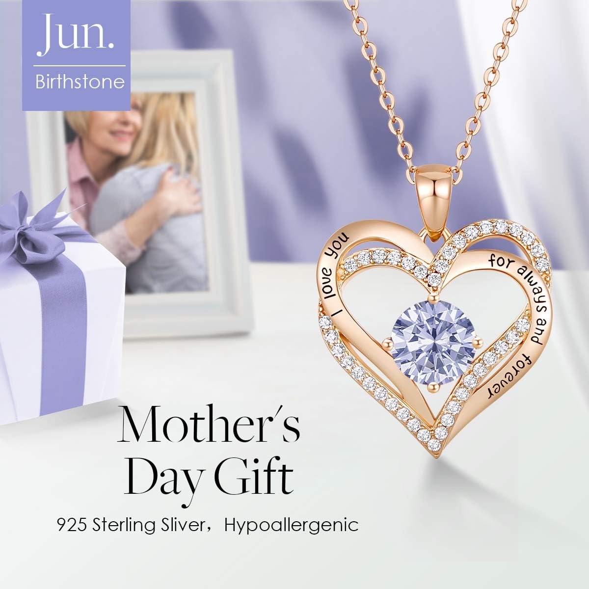 CDE Forever Love Heart Necklaces for Women, Wedding Anniversary, Birthday Mothers Day Christmas Day Gifts for Mom, Mother, Wife, friend, S925 Silver Jewelry with Birthstone Pendant