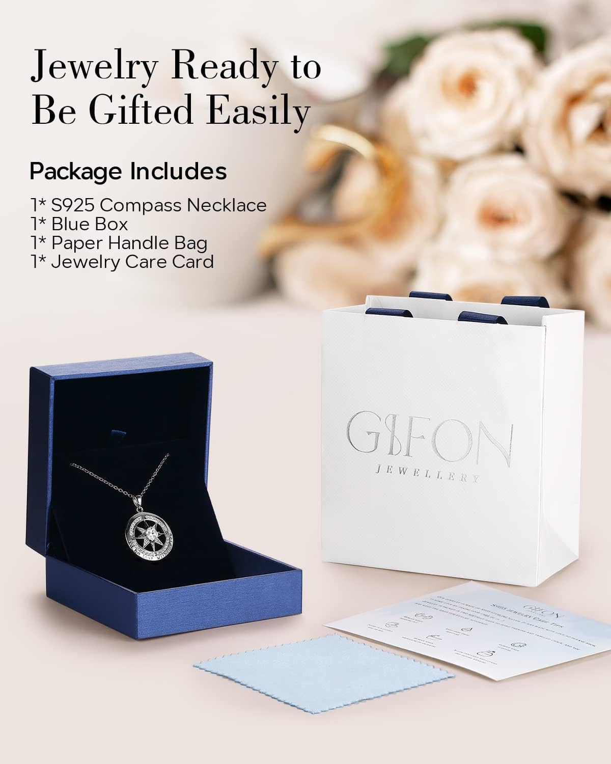 S925 Necklace Gift for Wife |Compass Jewelry |Women Anniversary |Sterling Silver |Girlfriend Birthday Gifts for Her Valentines |I'd be Lost without You |Jewel 18K Gold