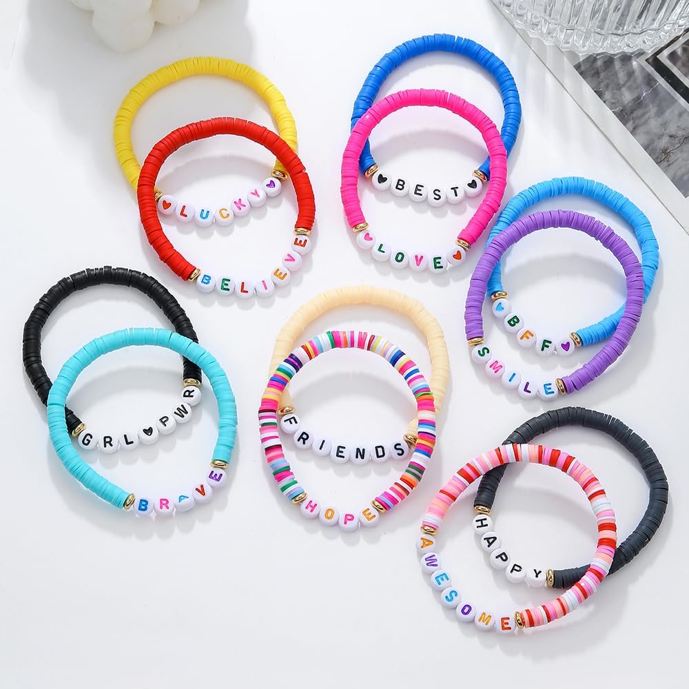 Friendship Bracelets Boho Stackable Bracelets for Women Surfer Heishi Clay Bead Bracelets Stretch Preppy Bracelets Colorful Boho Bracelets for Women