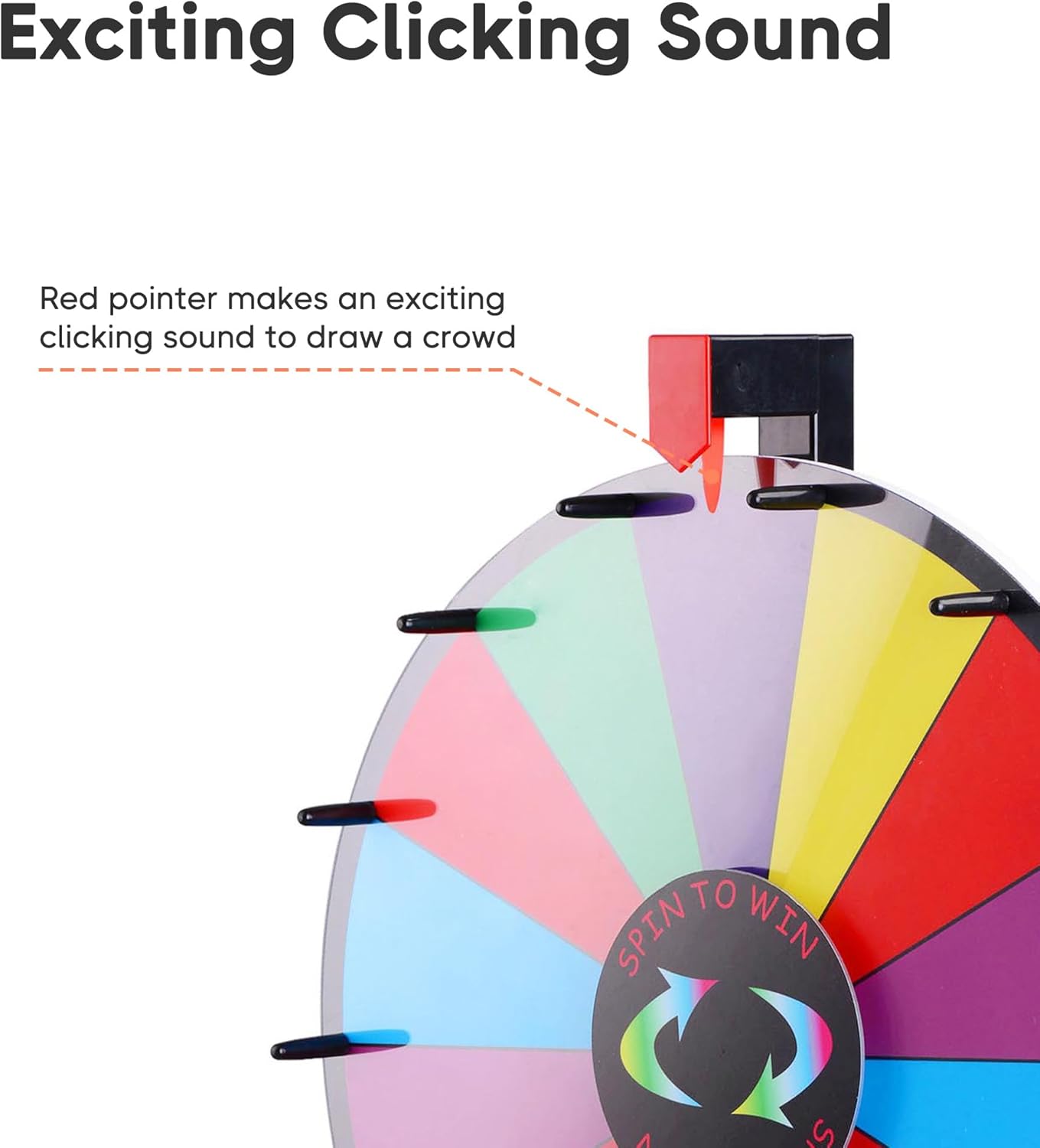 WinSpin 18" Round Tabletop Color Prize Wheel 14 Clicker Slots Heavy Duty Editable Spinning Wheel for Fortune Design Carnival Spin Game and Tradeshow, Classic Series