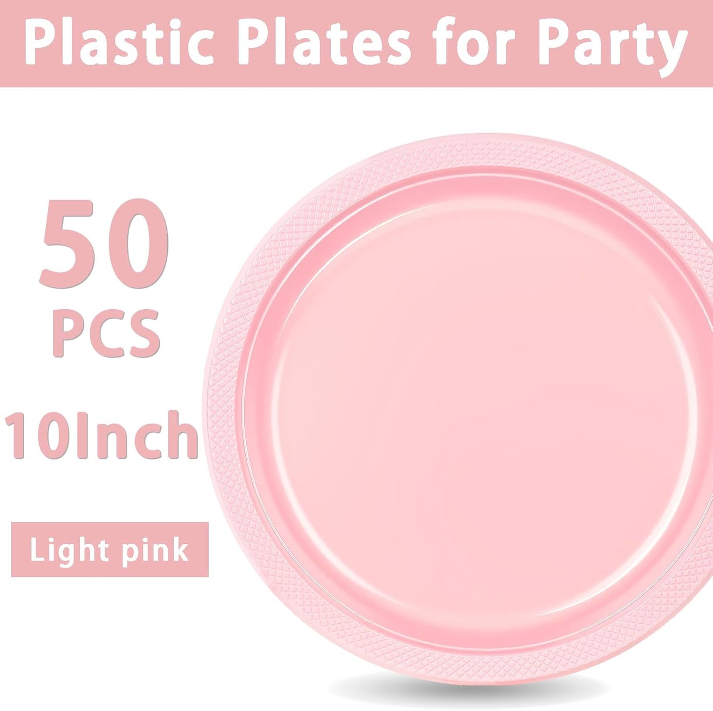 WELLIFE 10 Inch Plastic Plates Pink 50 Count Disposable Plate for Party, Large Big Plates for Dinner Party Supplies Birthday Camping BBQ Valentine's Day, Mother's Day