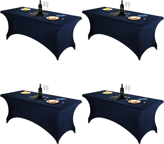 FORLIFE Spandex Table Covers - 4Pack Fitted Tablecloth, Universal 6ft Rectangular Stretch Patio Table Cover, for Wedding, Banquet, Party (Navy)
