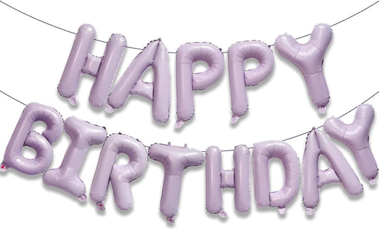 KALOR Pastel Purple Happy Birthday Balloons Banner, 16 Inch Mylar Foil Letters Balloon Sign for Women, Men, Boys & Girls Kids Birthday Decorations Photo Backdrop