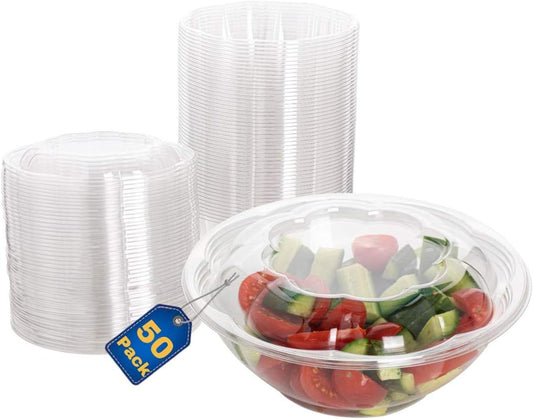 Smygoods Disposable Plastic Salad Bowls with Airtight Lids Ideal for Meal Prep, Takeout, Catering, Parties, Picnics, and Food Storage, Stackable, Leak-Proof