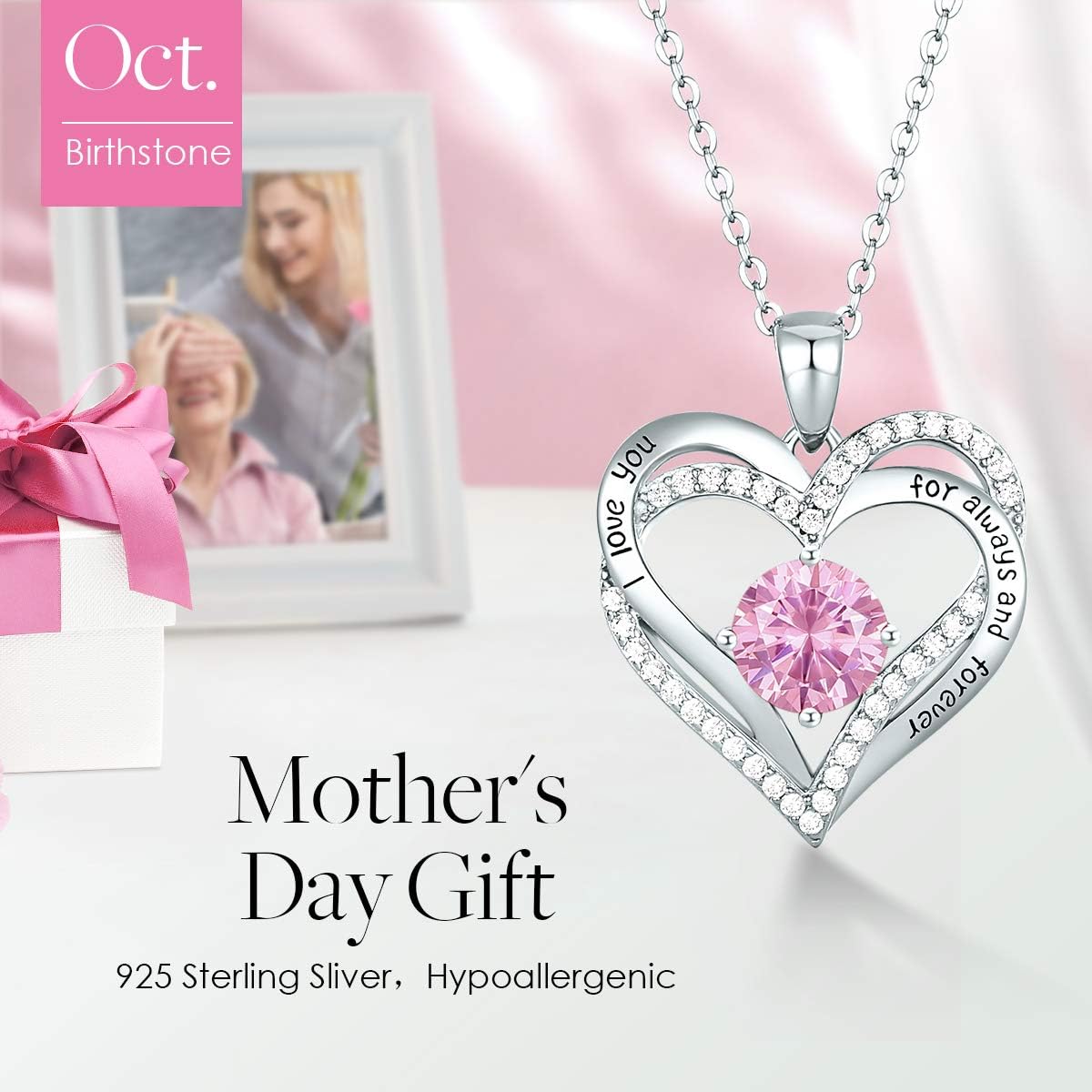 CDE Forever Love Heart Necklaces for Women, Wedding Anniversary, Birthday Mothers Day Christmas Day Gifts for Mom, Mother, Wife, friend, S925 Silver Jewelry with Birthstone Pendant