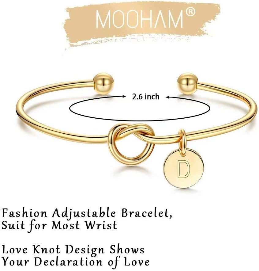 M MOOHAM Gold Initial Bracelets for Women - Dainty Tie the Knot Letter A-Z Initial Bracelet for Women Gold Cuff Bracelet for Womens Jewelry Personalized Bridesmaid Proposal Wedding Gifts