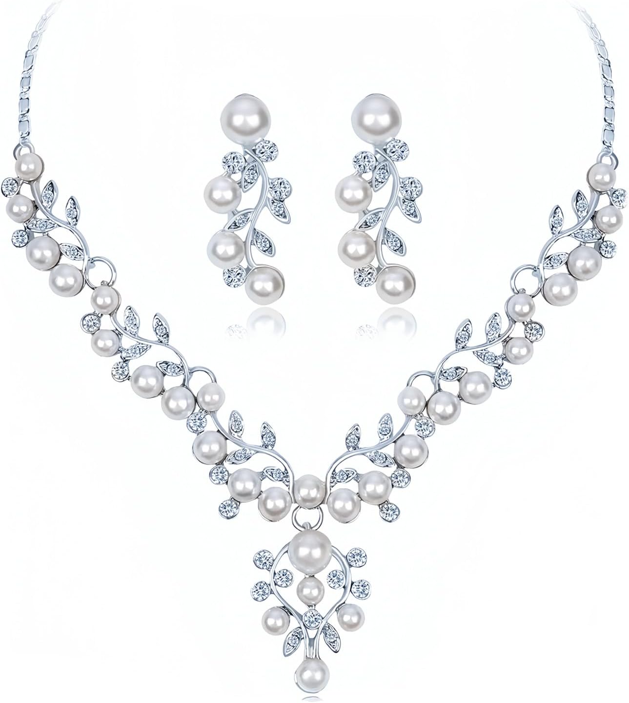 la luen Pearl Bride Wedding Jewelry Set Faux Pearls Crystal Rhinestone Necklace Earrings Bracelet Sets for Women Bridesmaid(3 PCS)