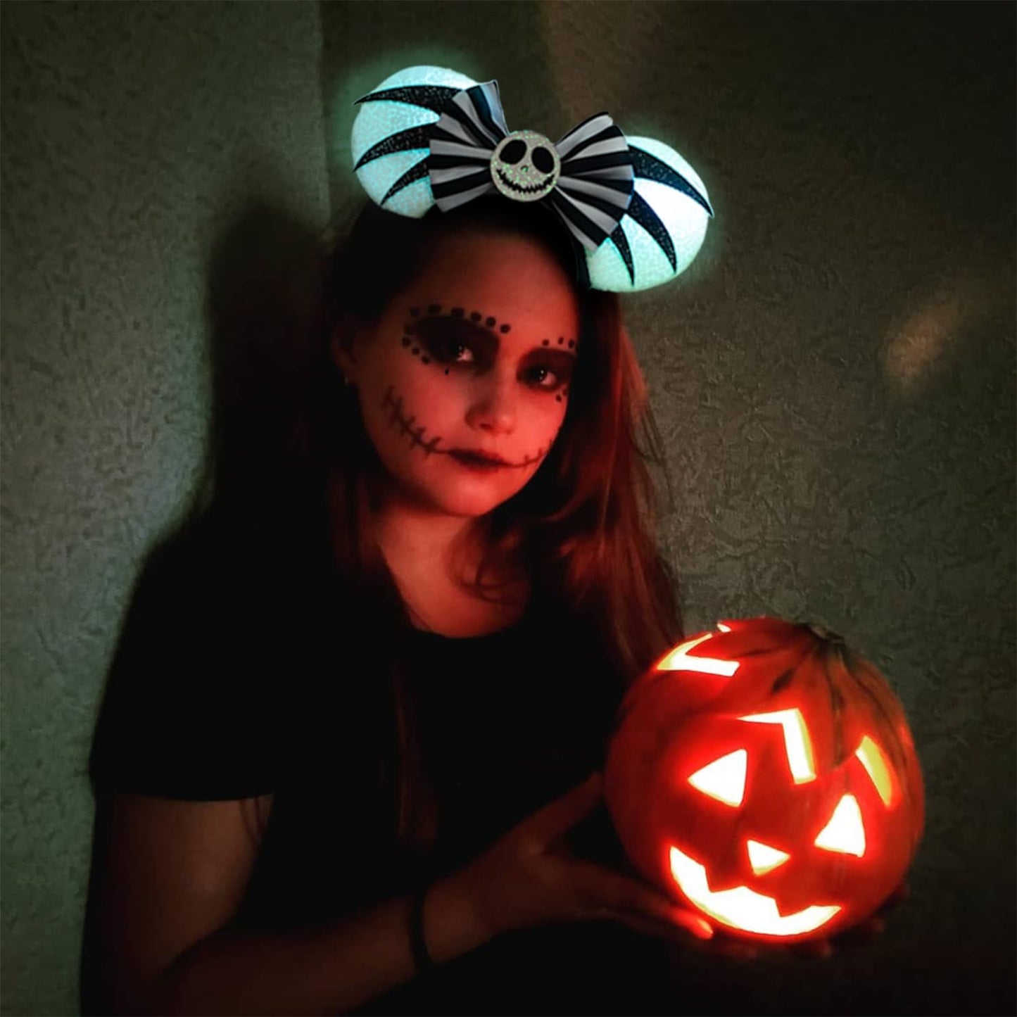 LED Mouse Ear Halloween Light Up Headband, Flash Glowing Hair Bow Party Decoration Headwear Hair Accessories for Women Girls