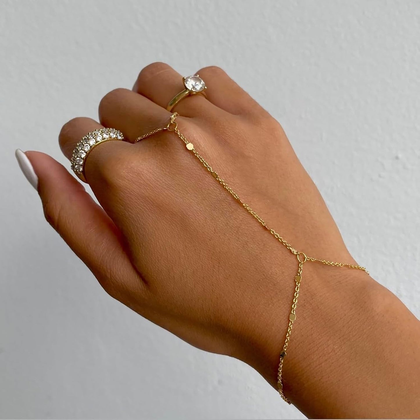 Listine Hand Chain Bracelet 14K Gold Plated Ring Bracelet Hand Chain Trendy Stuff for Women Dainty Hand Bracelets with Finger Ring Hand Jewelry for Women