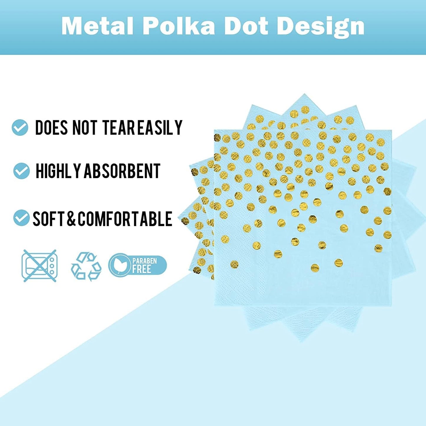 Blue and Gold Paper Plates and Napkins Set -100 x 7'' Dessert plates & 100 x 6.5'' Napkins,Blue Paper Plates for Appetizers,Cakes and Salads,for Birthday,Wedding,Baby Showers,Anniversary(200 PCS)