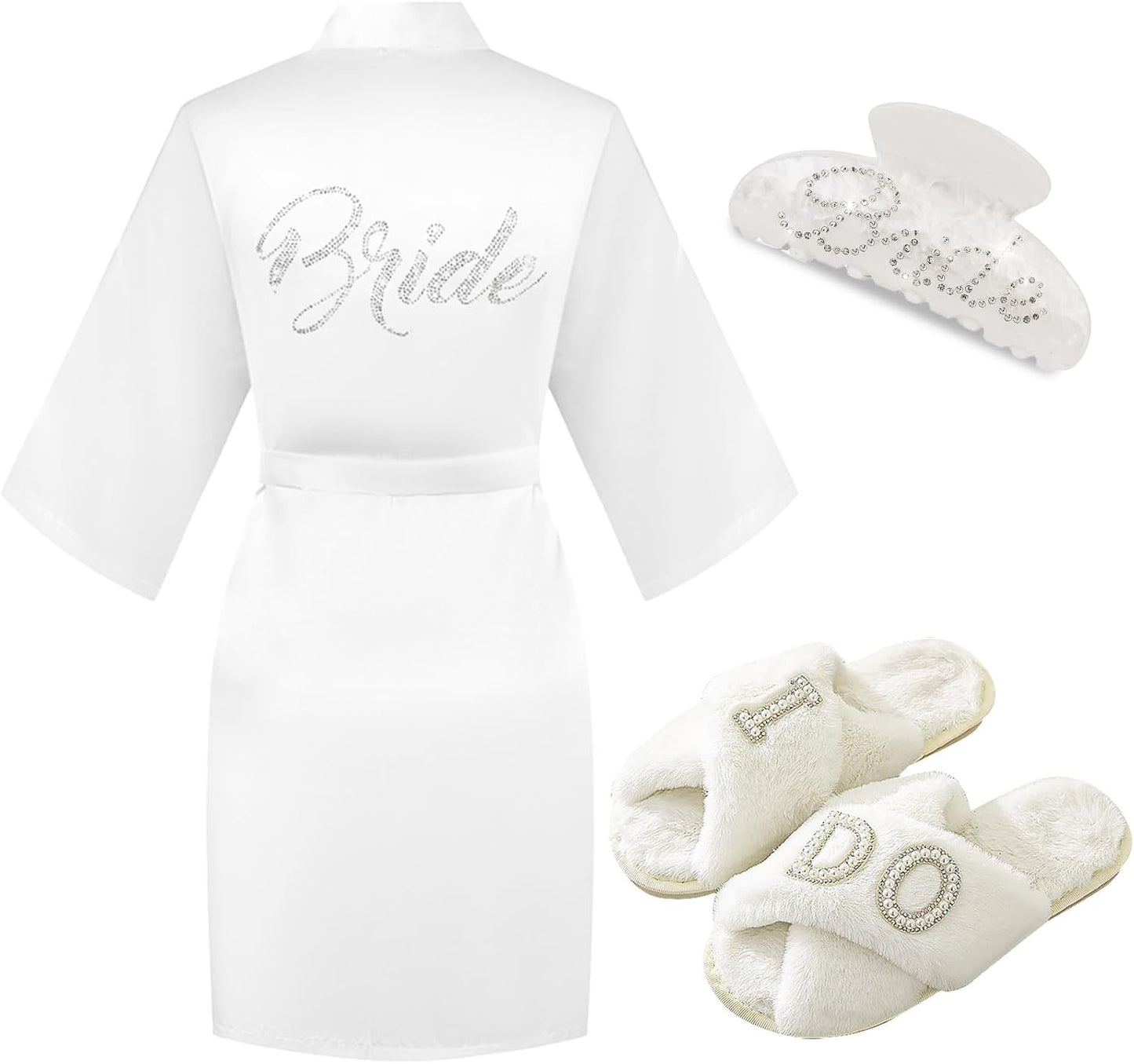 Bride To Be Gift Set - Makeup Bag, Slippers, Robe, Hair Clip - Wedding Gifts