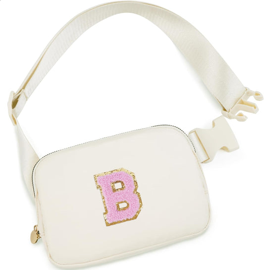 Bridesmaid Gifts Wedding Day - Bridesmaid Proposal Gift,Bridal Shower Gifts,Maid of Honor Gifts,Bachelorette Party Decorations Favors,Initial Belt Bag Crossbody Bag Fanny Pack | Cream,B