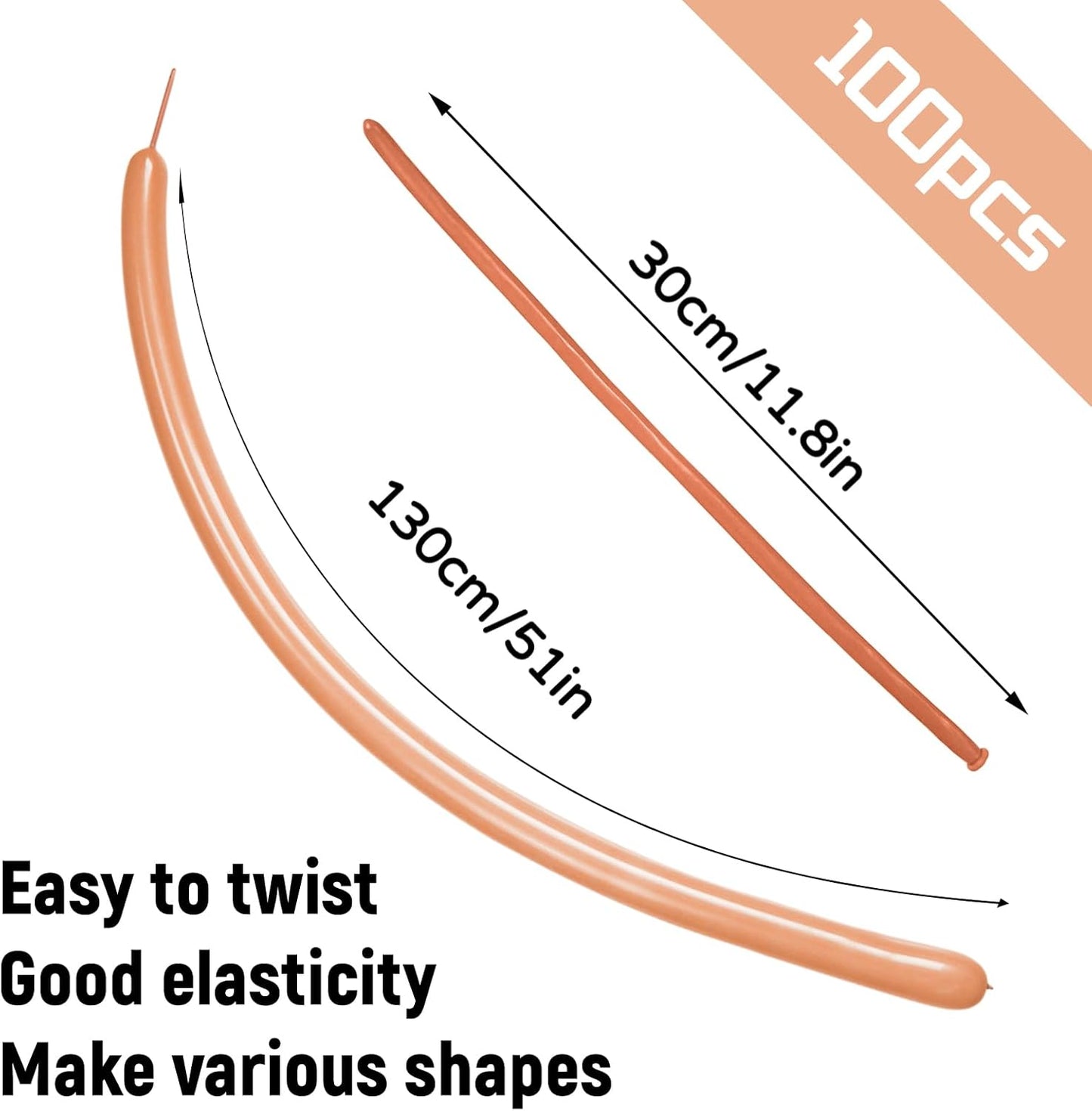 100Pcs Nude 260 Balloons - Long Beige Thickening Latex Tan 260q for Animal Model, Halloween, Weddings, Birthdays, Clowns