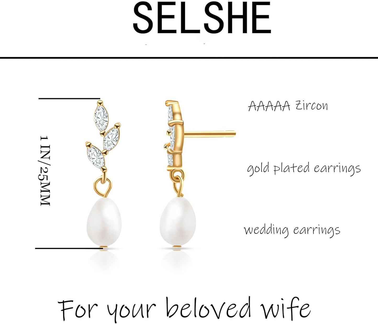 SELSHE Dangle Earrings for Women, 14k Gold Plated Pearl Drop Earring Dainty Gold Earrings for Women Trendy Cute Prom Bridal Earring Long Wedding Pearl Earring Formal Jewelry