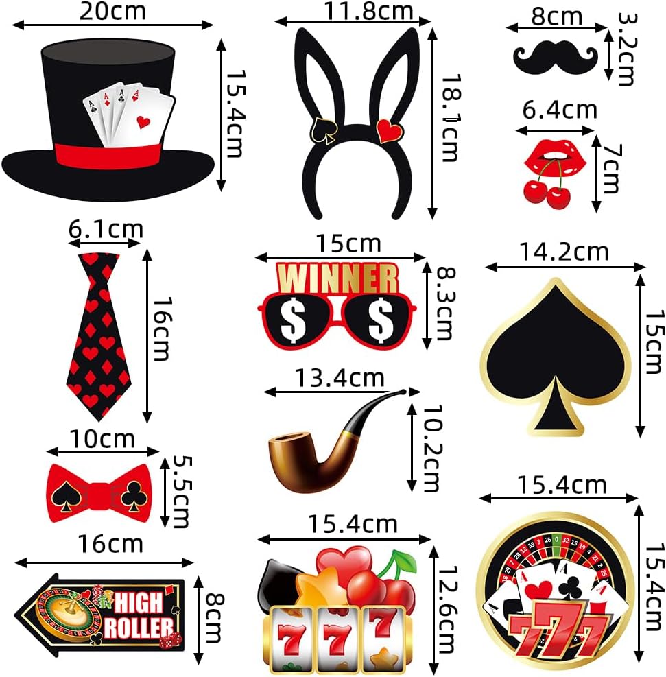 Casino Theme Party Decorations, Tumwisk 30PCS Las Vegas Photo Booth Props, Casino Birthday Decorations Funny Vegas Themed Poker Party Game Night Selfie Props