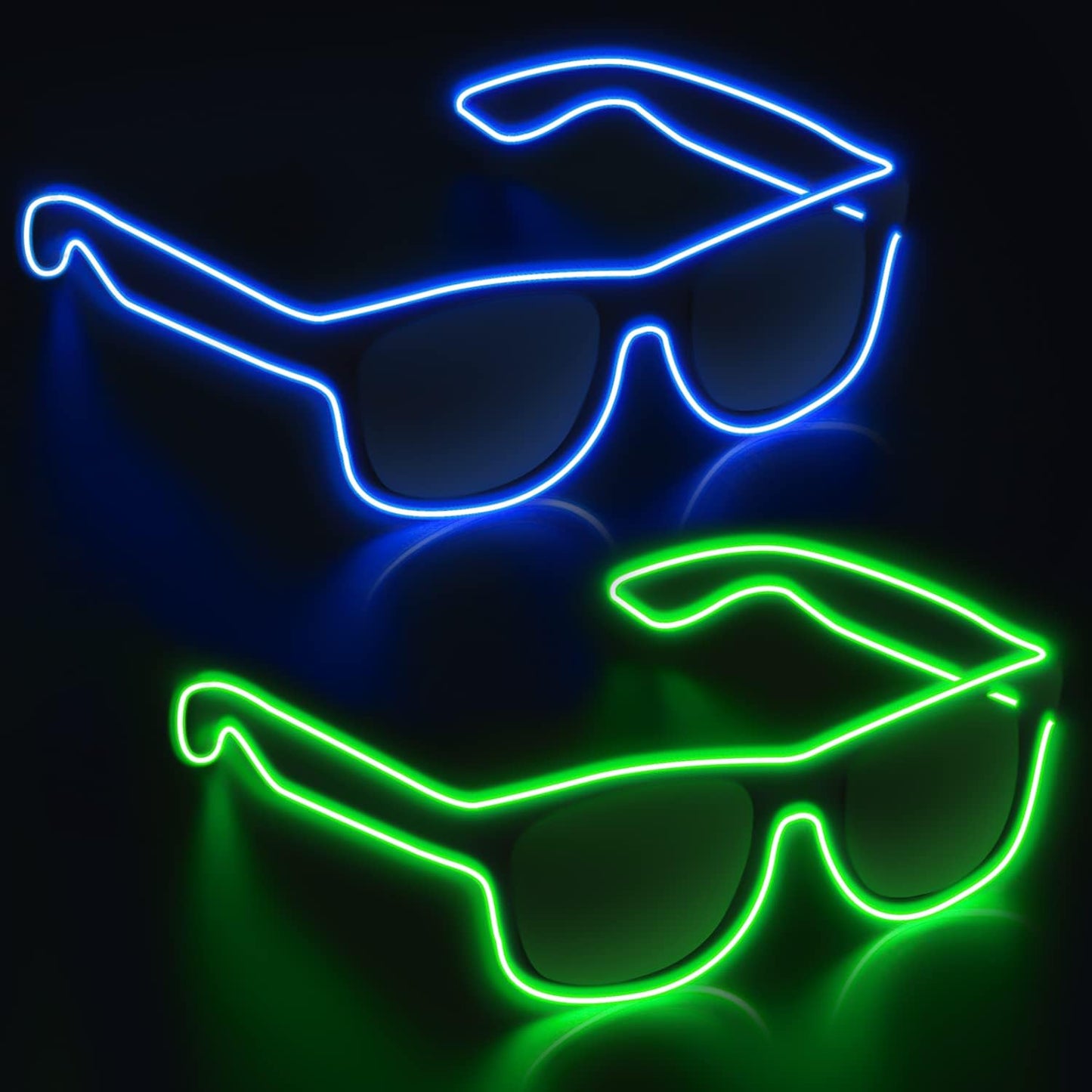 YouRfocus Wireless Led Light up Glasses 2 Pack Glow in The Dark Neon Rave Glasses for Rave Party, EDM, Halloween, Christmas (Blue + Green)