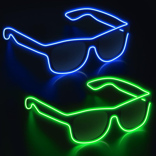 YouRfocus Wireless Led Light up Glasses 2 Pack Glow in The Dark Neon Rave Glasses for Rave Party, EDM, Halloween, Christmas (Blue + Green)
