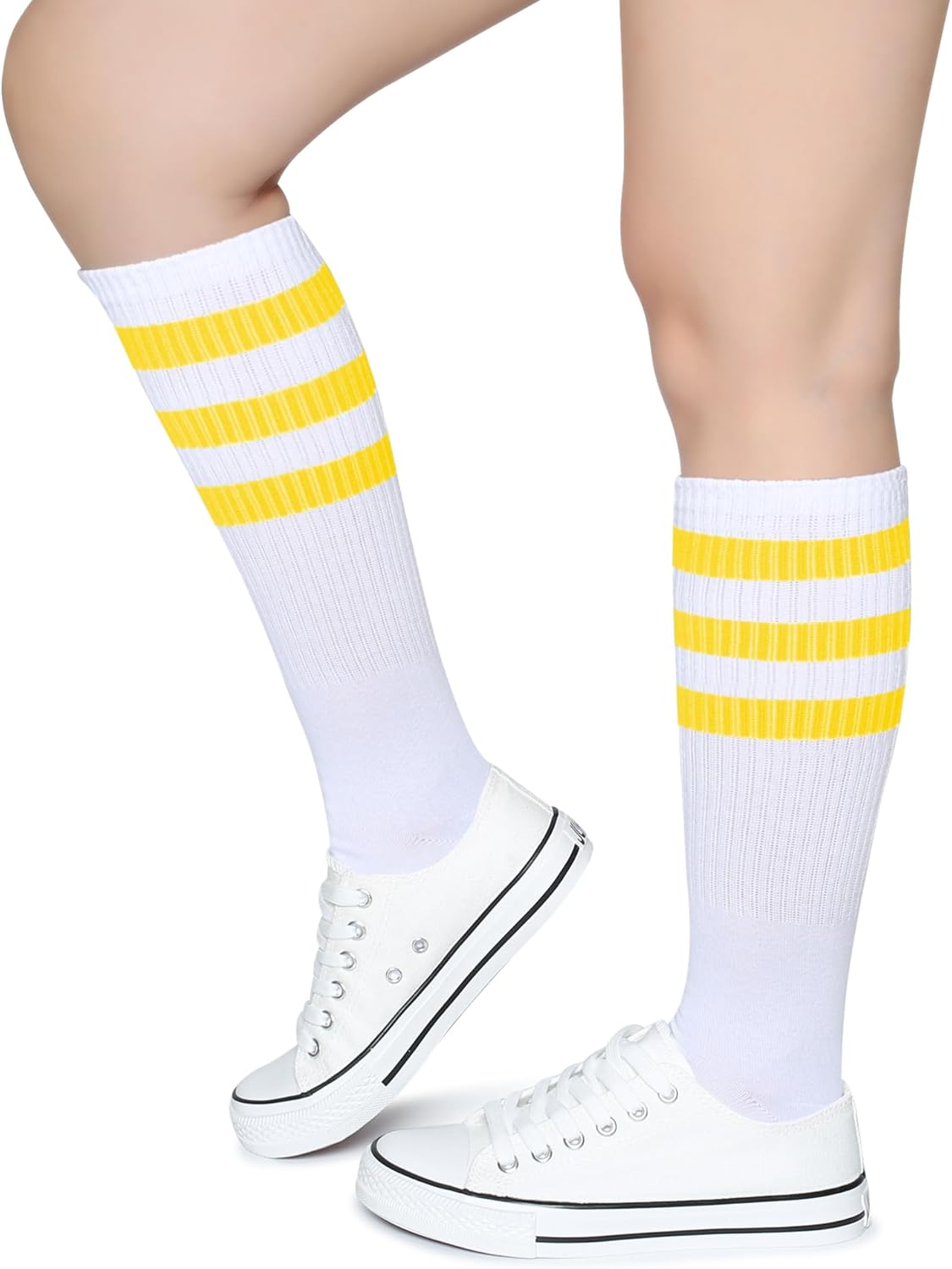 Henwarry Classic Triple Stripes Over the Calf Cotton Retro Tube Socks for Men and Women